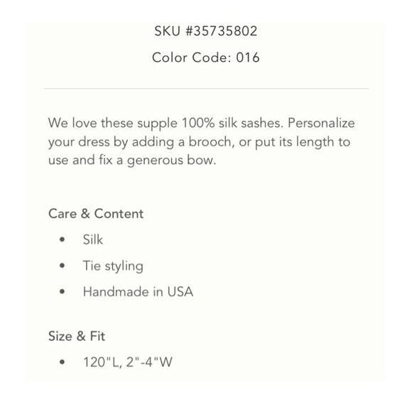 ANTHROPOLOGIE | BHLDN | simple sash silk in sand NEW - Picture 4 of 8